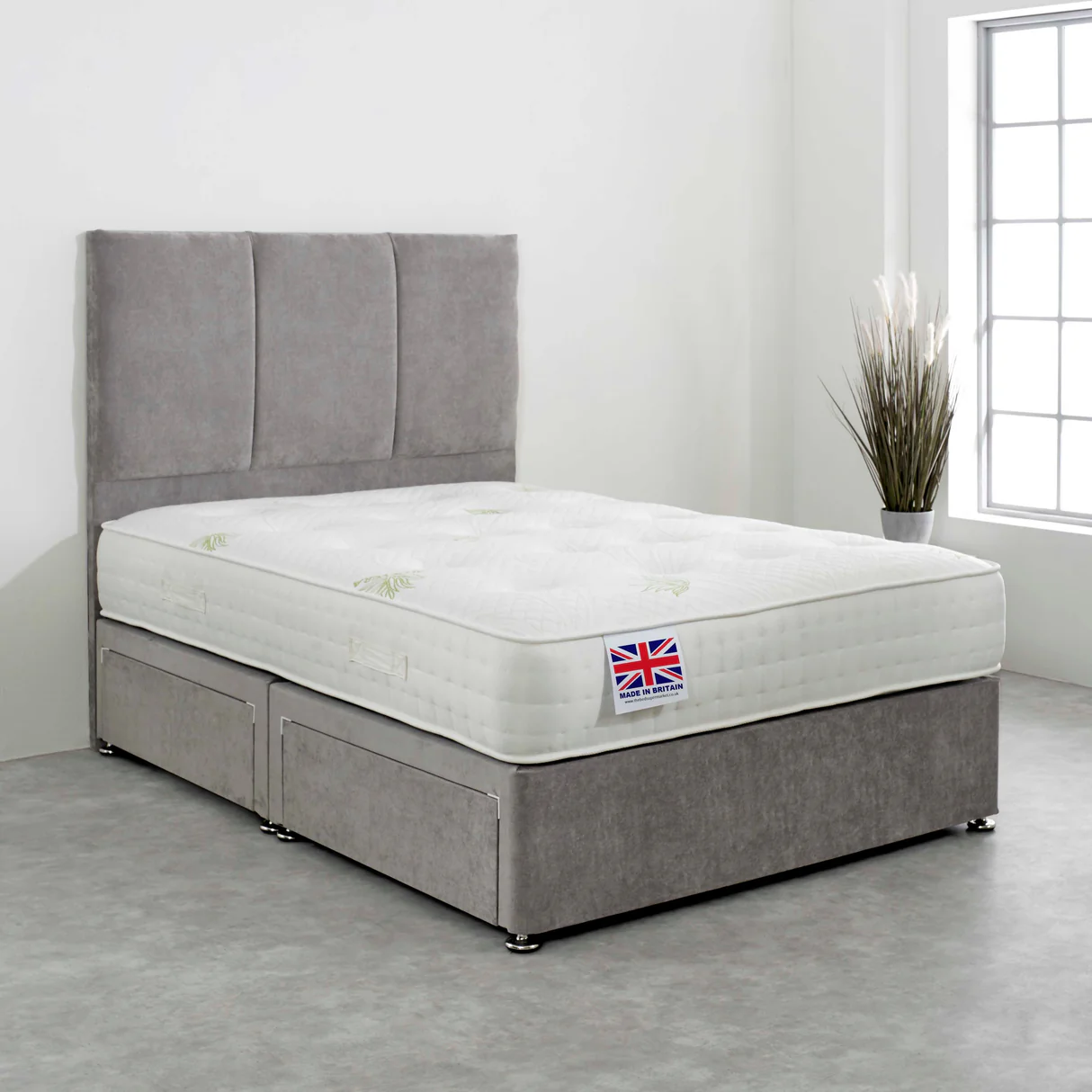 Rochester Aloe Vera Divan Bed Set UK - Side view of premium divan from Newcastle Beds UK